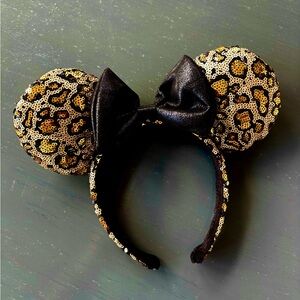 Disney Leopard Print Sequin Ears Headband - Black and Gold